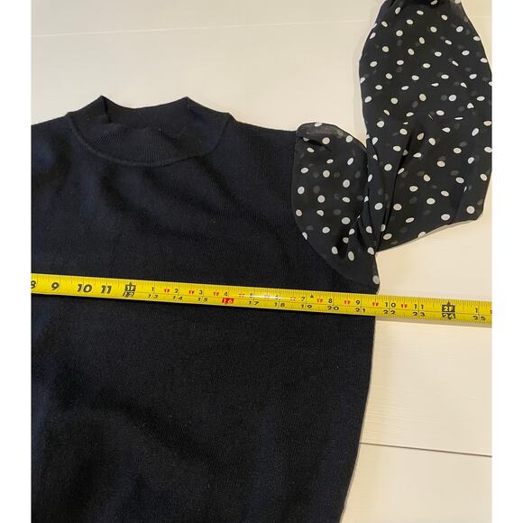 Nanette Lepore Mock Neck Sweater Sz L Polka Dot Sleeves Black White Shabby Chic - Picture 7 of 10